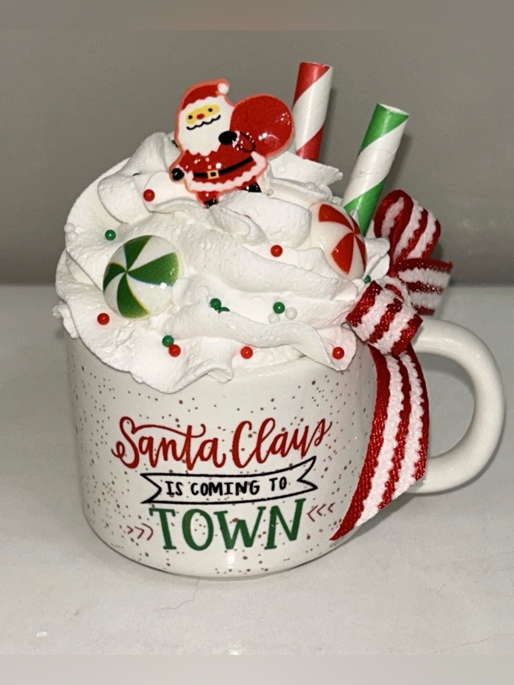 Santa Claus Festive Holiday Fake Whip Cream Mini Mug Decoration Handmade